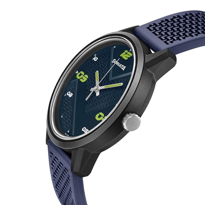 Sonata Quartz Analog PU Strap Blue Dial Watch for Men-NS77085PP14W/NT77085PP14W, Band: Blue