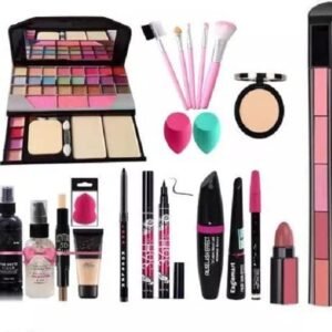T.Y.A Fashion 6155 Makeup Kit with 5 Pink Makeup Brushes, 3in1 Eye Combo, 36H, Kajal, Compact, Lipstick, Fixer,Primer,Contor,Foundation, 3 Makep Puffs – (Pack of 20)