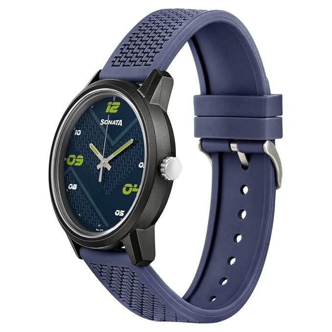 Sonata Quartz Analog PU Strap Blue Dial Watch for Men-NS77085PP14W/NT77085PP14W, Band: Blue