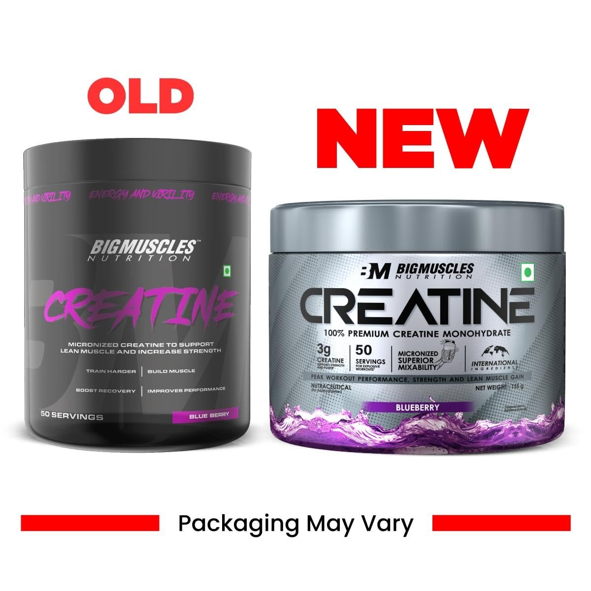 Bigmuscles Nutrition Creatine [155g, 50 Servings]| Blueberry | Micronized Creatine Monohydrate To Support Lean Muscle Repair & Recovery|Increase Strength&Athletic Performance,Powder, 1 count