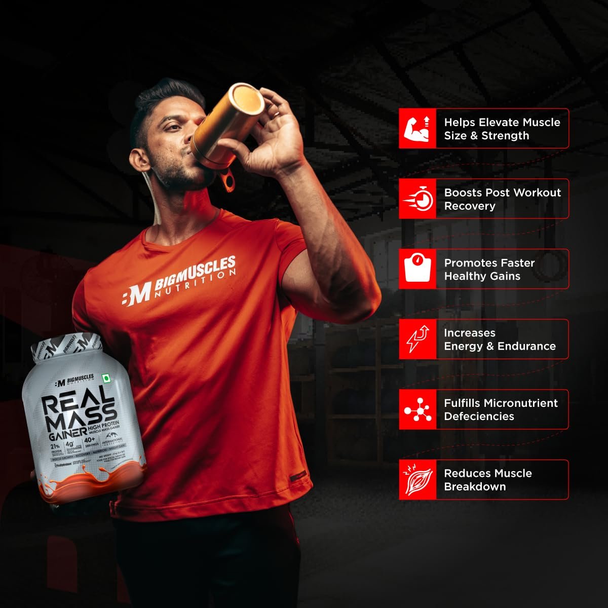 Bigmuscles Nutrition Real Mass Gainer [ Rich Chocolate]|Lean Whey Protein Muscle Mass Gainer|Complex Carbohydrates,|1000 Calories|Reduces Muscle Breakdown|Boosts Metabolism, 1 count, 1000 grams