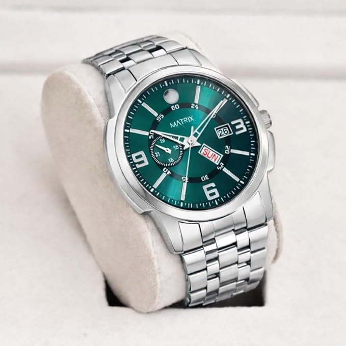 Matrix Black, Blue, White Dial, Day & Date Functioning, Stainless Steel Strap Analog Watch for Men & Women