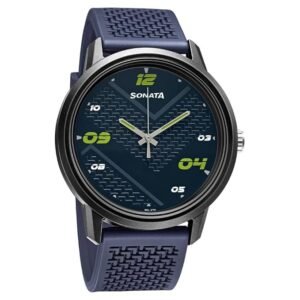 Sonata Quartz Analog PU Strap Blue Dial Watch for Men-NS77085PP14W/NT77085PP14W, Band: Blue