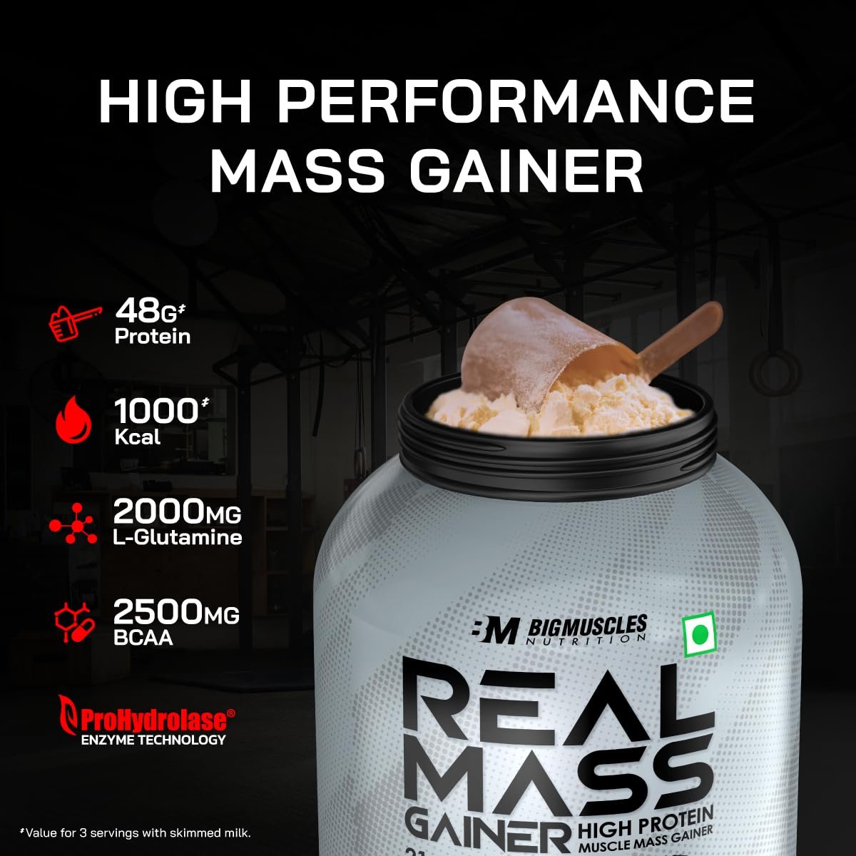 Bigmuscles Nutrition Real Mass Gainer [ Rich Chocolate]|Lean Whey Protein Muscle Mass Gainer|Complex Carbohydrates,|1000 Calories|Reduces Muscle Breakdown|Boosts Metabolism, 1 count, 1000 grams