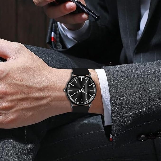 Acnos Silicone Strap Analog Wrist Watch for Men (Black/Grey/Green)