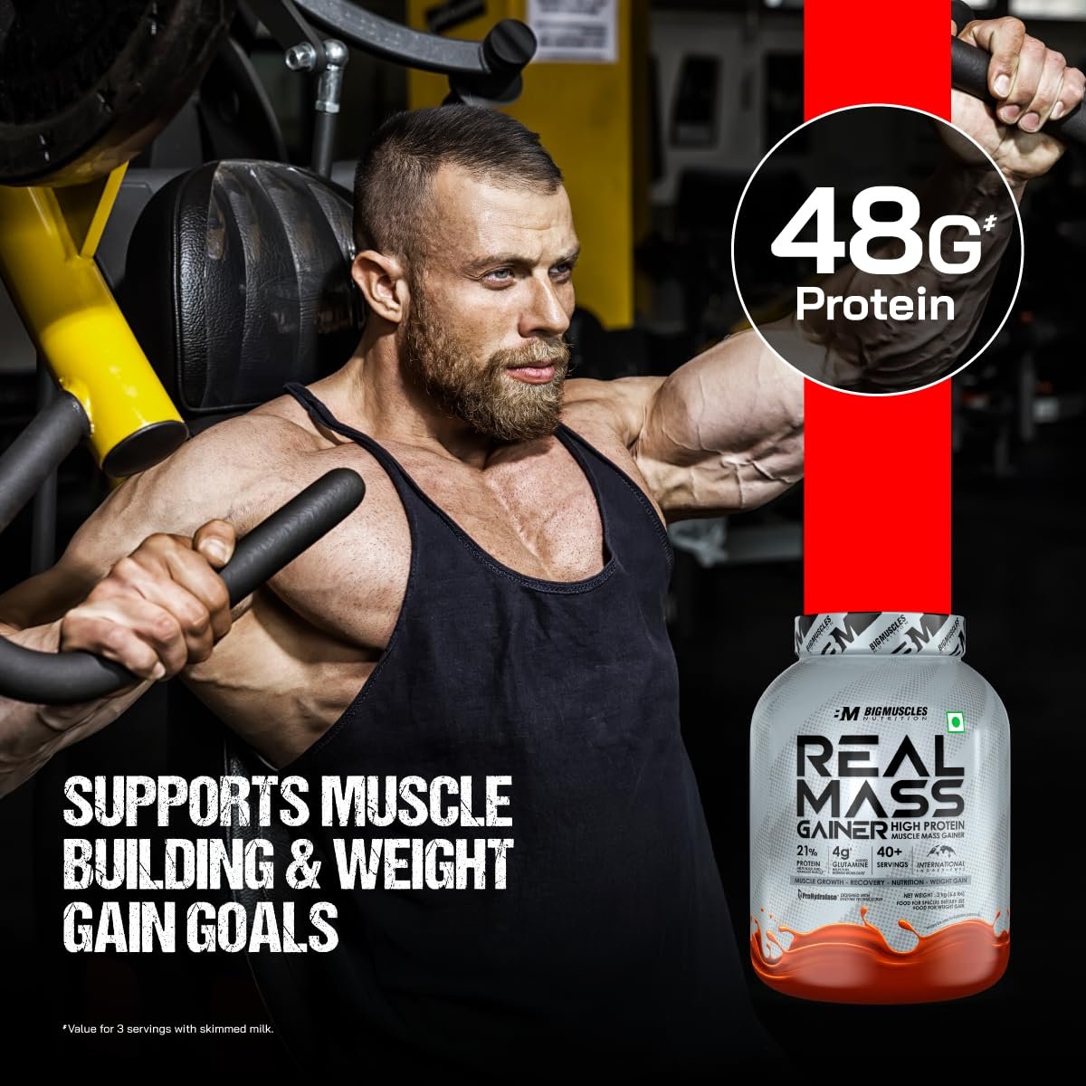 Bigmuscles Nutrition Real Mass Gainer [ Rich Chocolate]|Lean Whey Protein Muscle Mass Gainer|Complex Carbohydrates,|1000 Calories|Reduces Muscle Breakdown|Boosts Metabolism, 1 count, 1000 grams