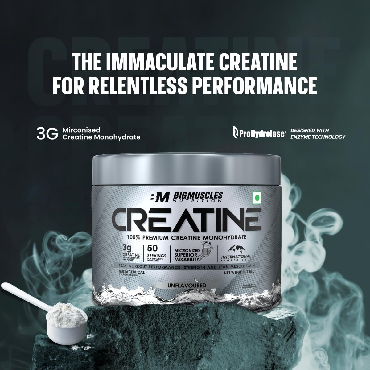 Bigmuscles Nutrition Creatine [155g, 50 Servings]| Blueberry | Micronized Creatine Monohydrate To Support Lean Muscle Repair & Recovery|Increase Strength&Athletic Performance,Powder, 1 count